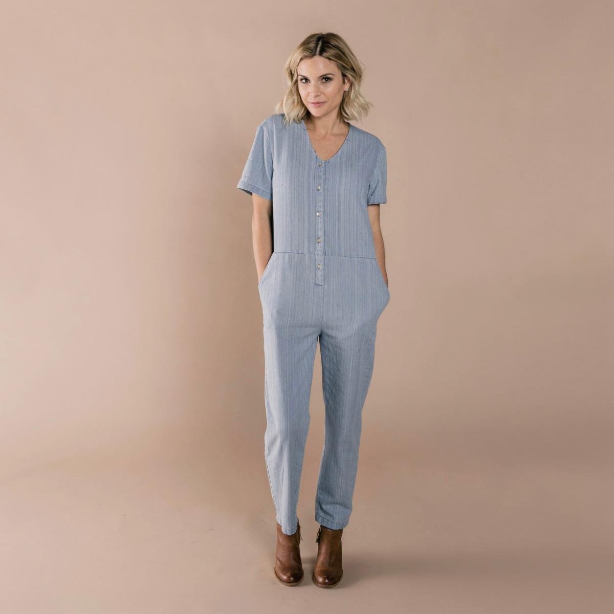 Washed Denim Utility Jumpsuit