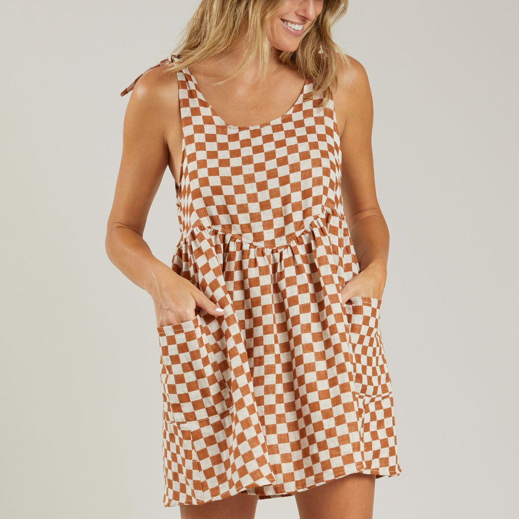 Rylee + Cru Women's Summer Dress - Rust Check – Casp Baby Mommy & Me  Boutique